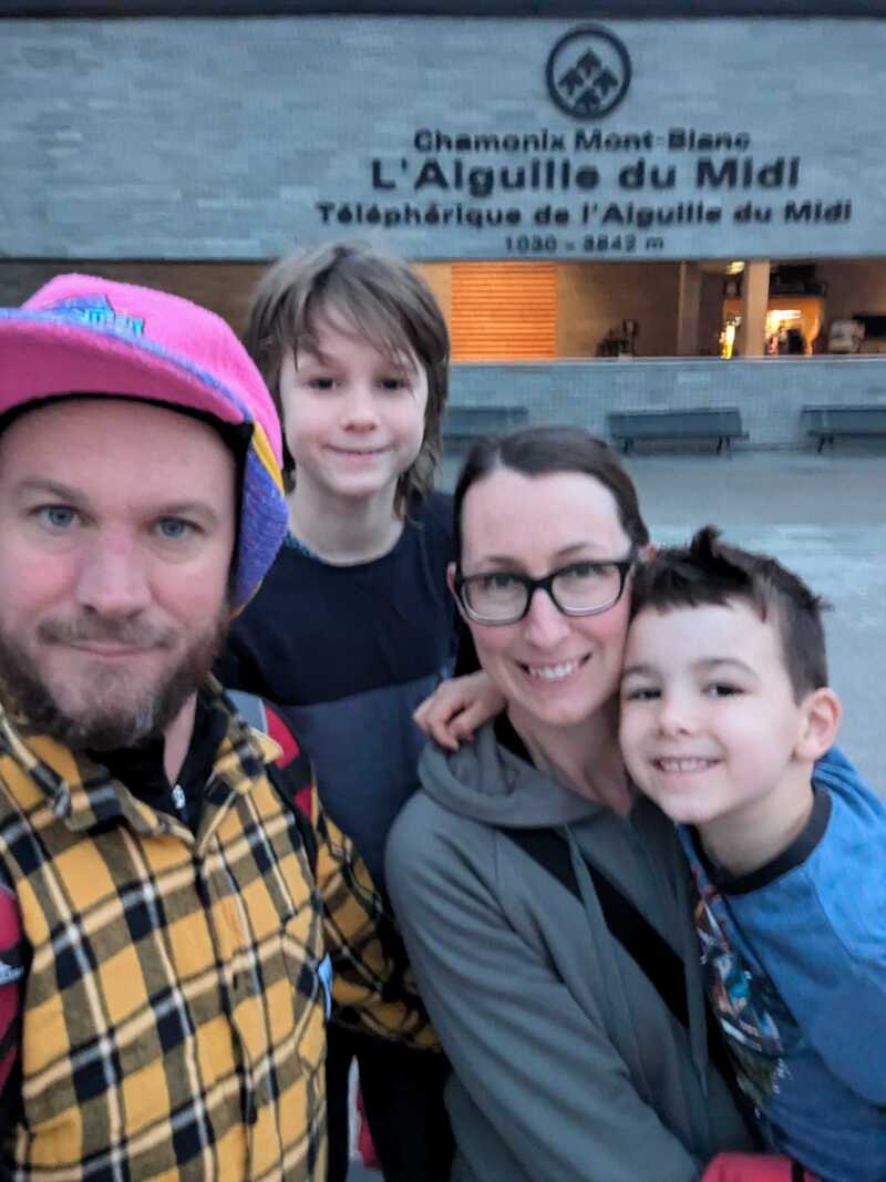 Italy mission team in front of the bottom station to Aiguille du Midi